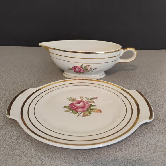 Salem China Vintage Mount Vernon Pattern Gravy Boat and Tray, Rare - Picture 5 of 7